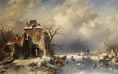 Hollandse Winterlandschap door Charles Henri Joseph Leickert